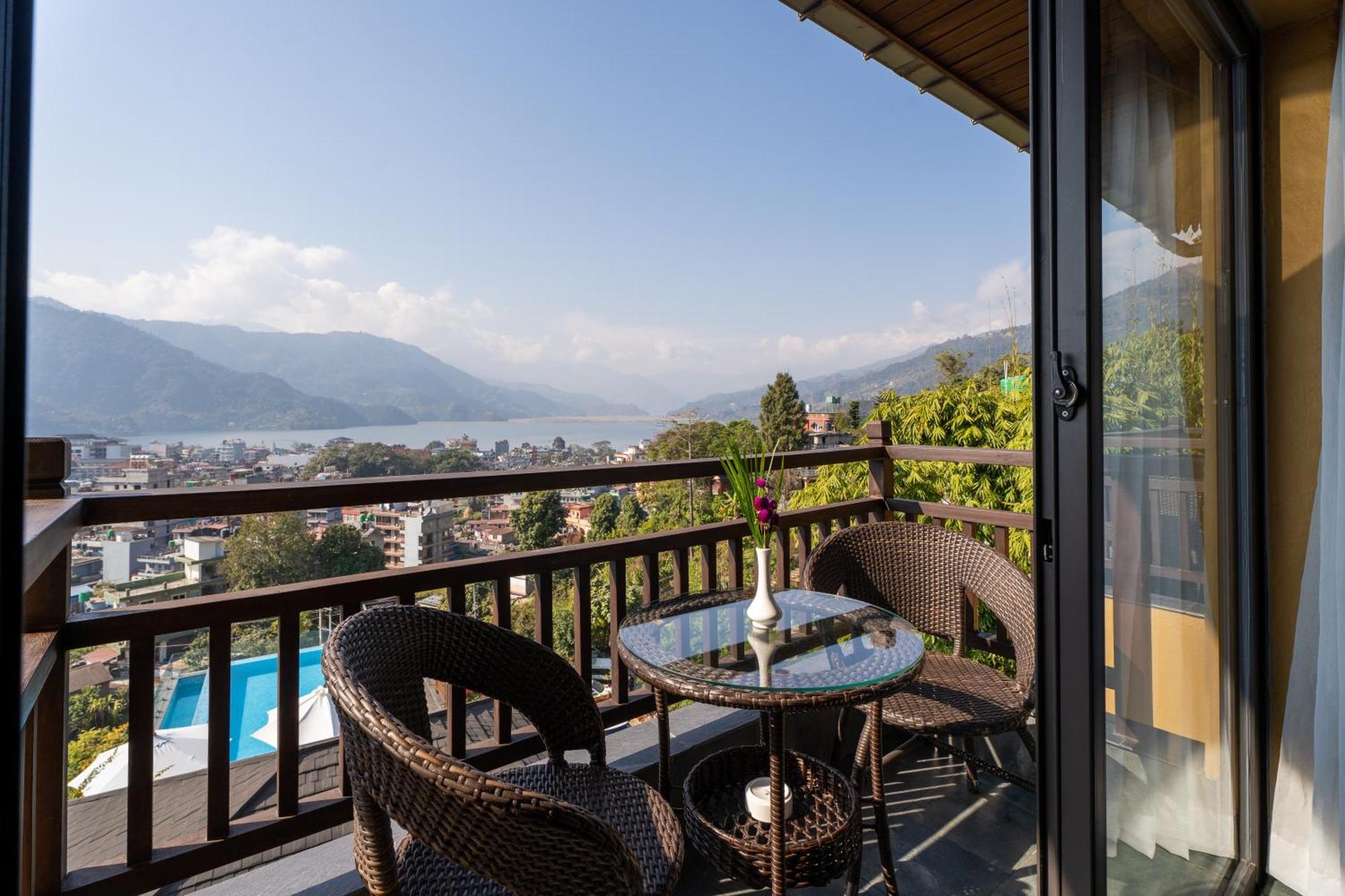 Bar Peepal Resort Покхара Екстер'єр фото A view of Lake Biwa from a guest room